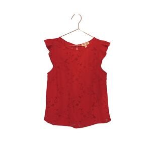 Monteau Red Lace Flutter Sleeve Top size large